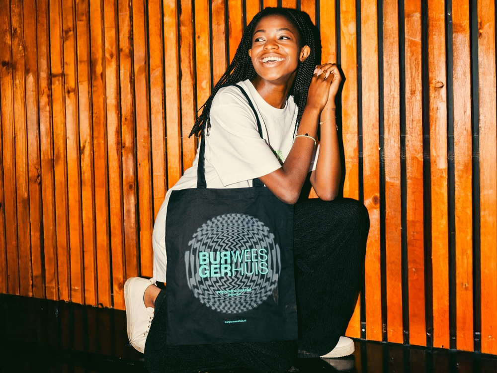 Burgerweeshuis Tote zwarte tote, neon blauw